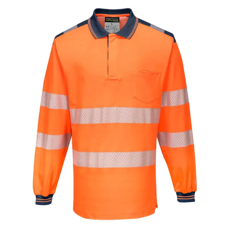 Gyors szállítás | Portwest T184 PW3 Hi-Vis hosszú ujjú pólóing Narancs/Navy - S