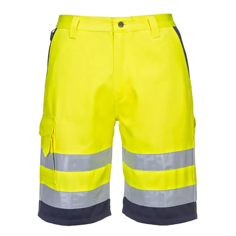 Akciós ár - Portwest L043 Hi-Vis könnyű poli-pamut rövidnadrág Sárga/Navy - S